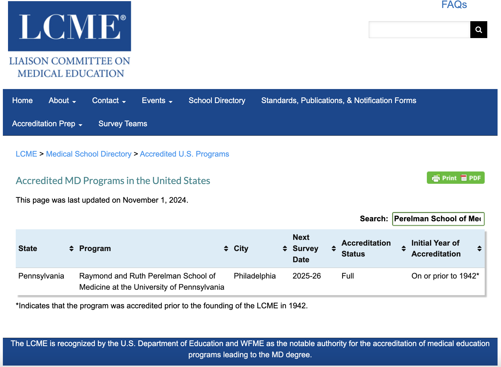 Accreditation screenshot